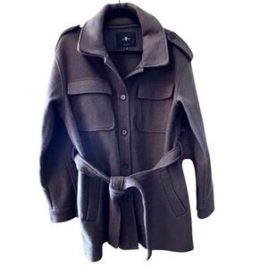 7 For All Mankind Pea Coat Sz L Brown Belted Business Academia Trench